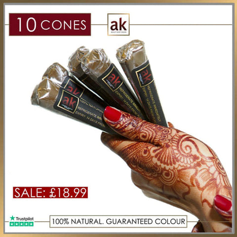 AK HENNA KIT: HENNA POWDER, OIL & 10 EMPTY CONES