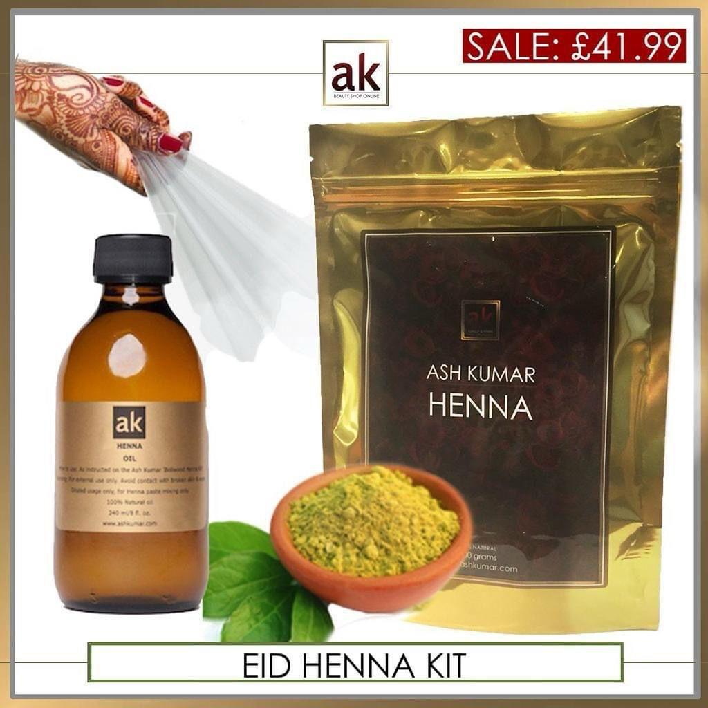 AK EID HENNA KIT: HENNA POWDER, OIL & 10 EMPTY CONES