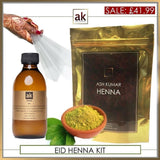 AK EID HENNA KIT: HENNA POWDER, OIL & 10 EMPTY CONES